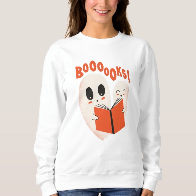 Funny Bookworm Ghost Halloween Sweatshirt (Vorderseite)