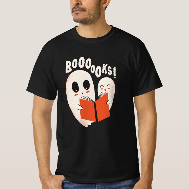 Funny Bookworm Ghost Halloween T-Shirt (Vorderseite)