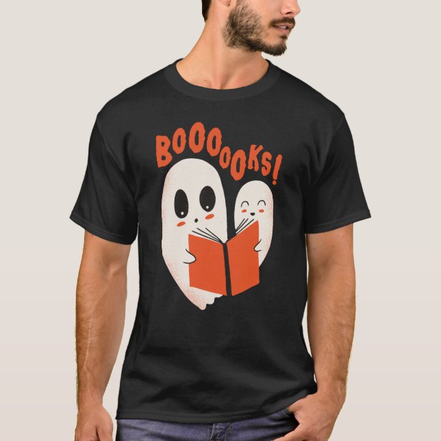 Funny Bookworm Ghost Halloween T-Shirt (Vorderseite)