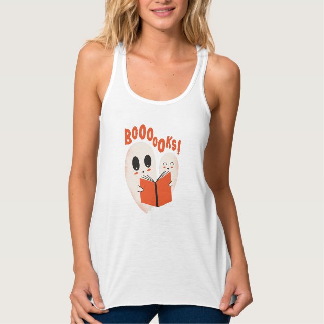 Funny Bookworm Ghost Halloween Tank Top (Vorderseite)