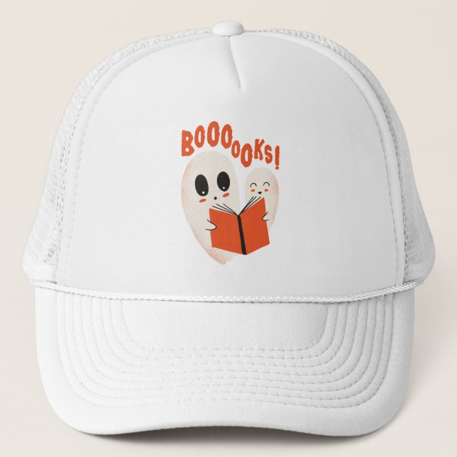 Funny Bookworm Ghost Halloween Truckerkappe (Vorderseite)