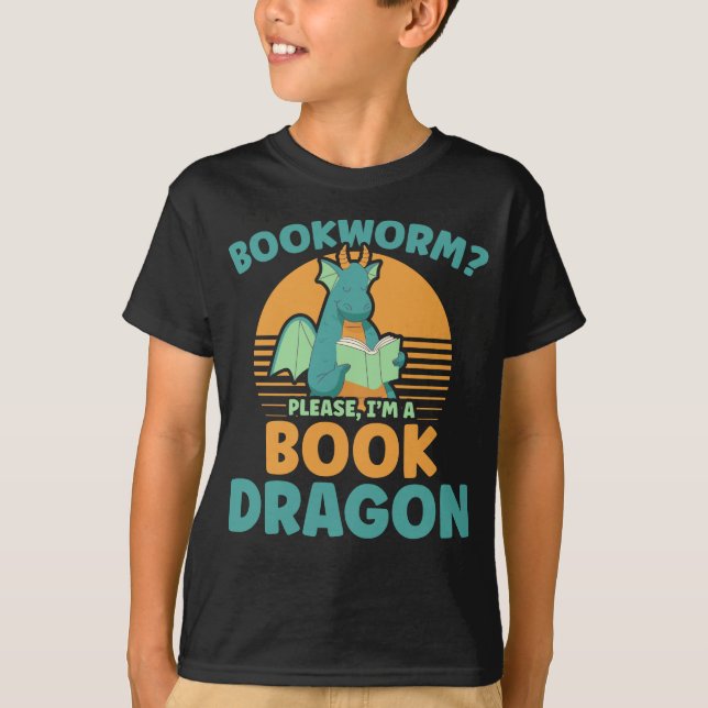Funny Bookworm Kids Dragon Lover Book Reader Spaß T-Shirt (Vorderseite)