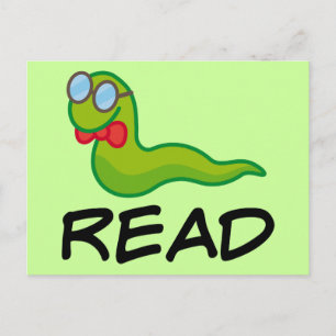 Funny Bookworm READ Geschenk Postkarte