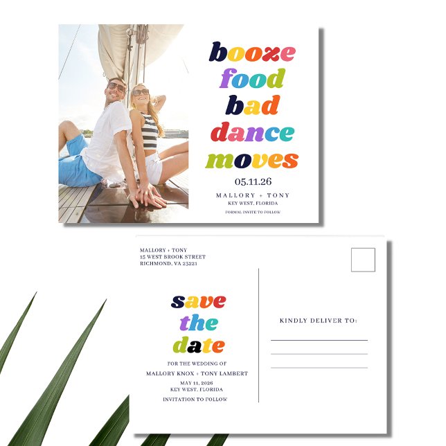Funny Boost Food Bad Dance bewegt sich Save the Da Ankündigungspostkarte (Funny Typography Photo Wedding Save the Date Postcards)