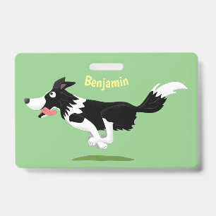 Funny Border Collie Hund läuft Cartoon Ausweis