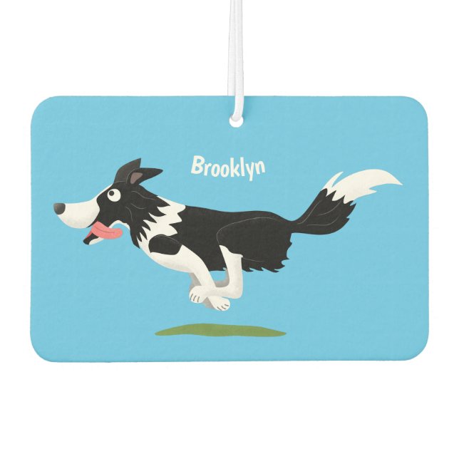 Funny Border Collie Hund läuft Cartoon Autolufterfrischer (Vorderseite)