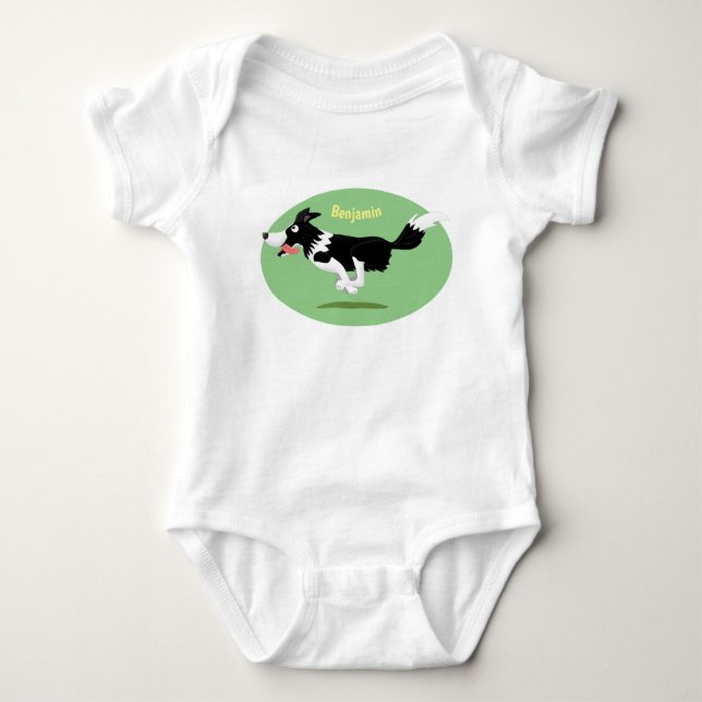 Funny Border Collie Hund läuft Cartoon Baby Strampler (Vorderseite)