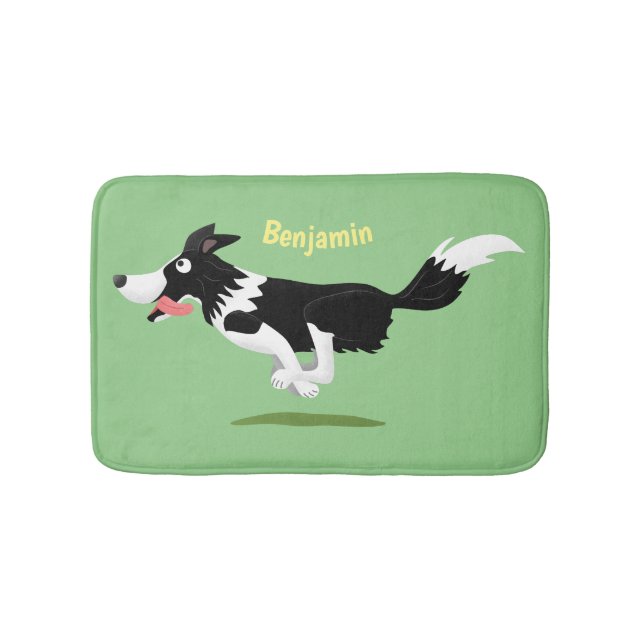 Funny Border Collie Hund läuft Cartoon Badematte (Vorderseite)