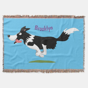 Funny Border Collie Hund läuft Cartoon Decke