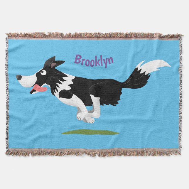 Funny Border Collie Hund läuft Cartoon Decke (Vorderseite)