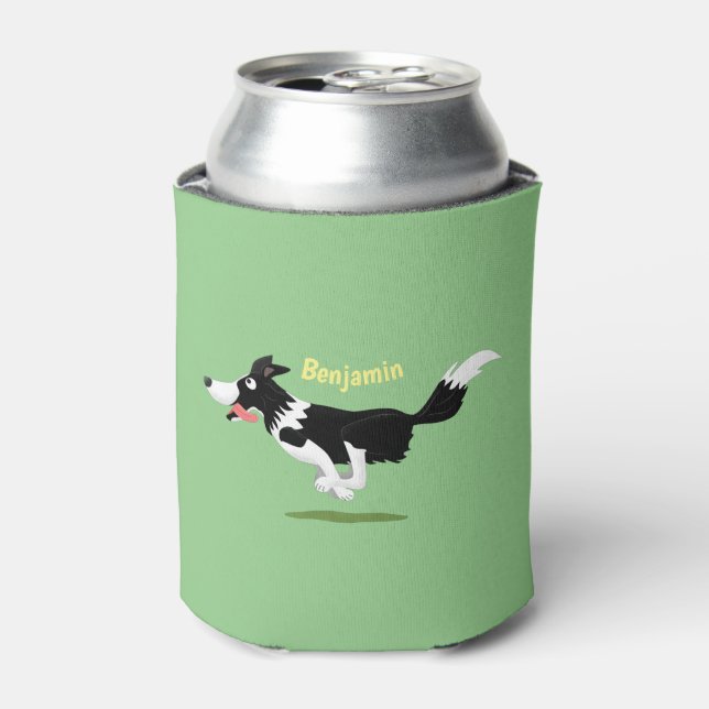 Funny Border Collie Hund läuft Cartoon Dosenkühler (Kanne Vorderseite)
