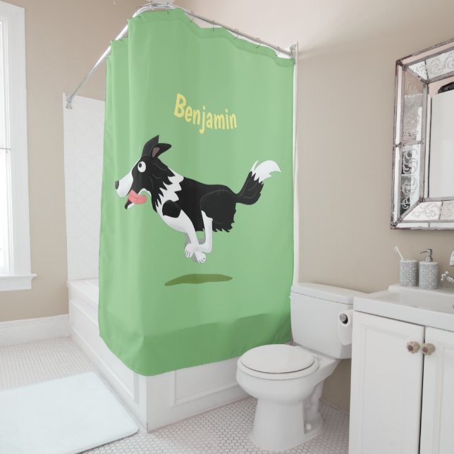 Funny Border Collie Hund läuft Cartoon Duschvorhang (Beispiel)