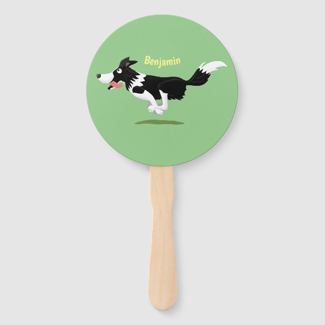 Funny Border Collie Hund läuft Cartoon Fächer (Vorderseite)
