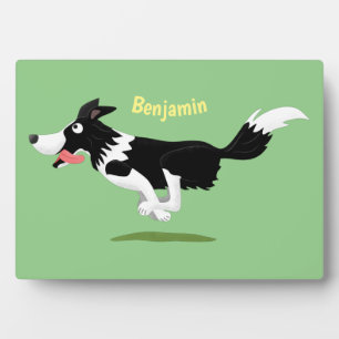 Funny Border Collie Hund läuft Cartoon Fotoplatte