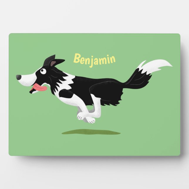 Funny Border Collie Hund läuft Cartoon Fotoplatte (Vorderseite)