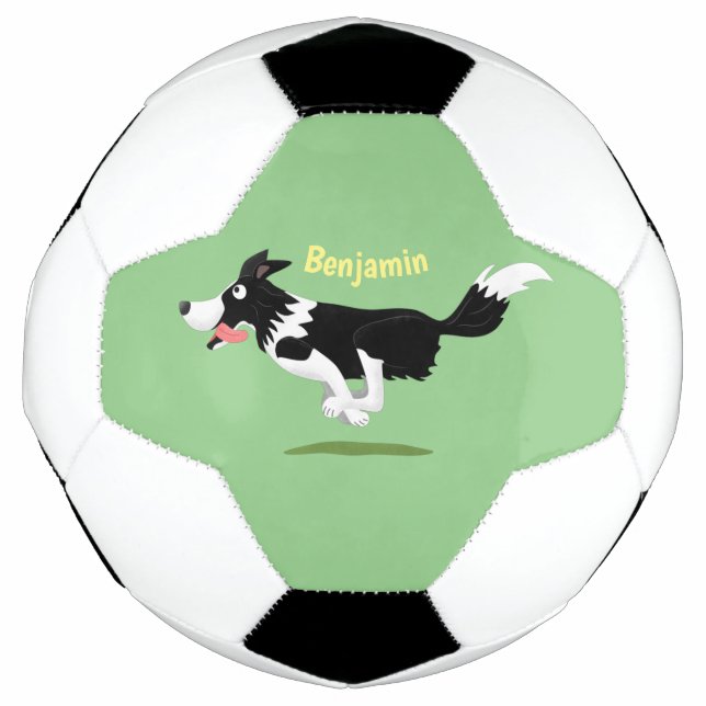 Funny Border Collie Hund läuft Cartoon Fußball (Vorderseite)