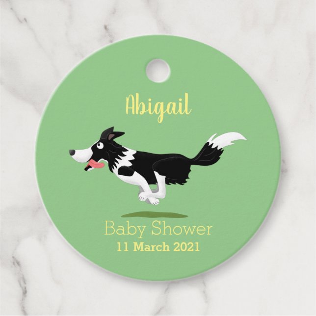 Funny Border Collie Hund läuft Cartoon Geschenkanhänger (Vorderseite)