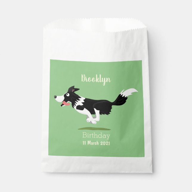 Funny Border Collie Hund läuft Cartoon Geschenktütchen (Vorderseite)