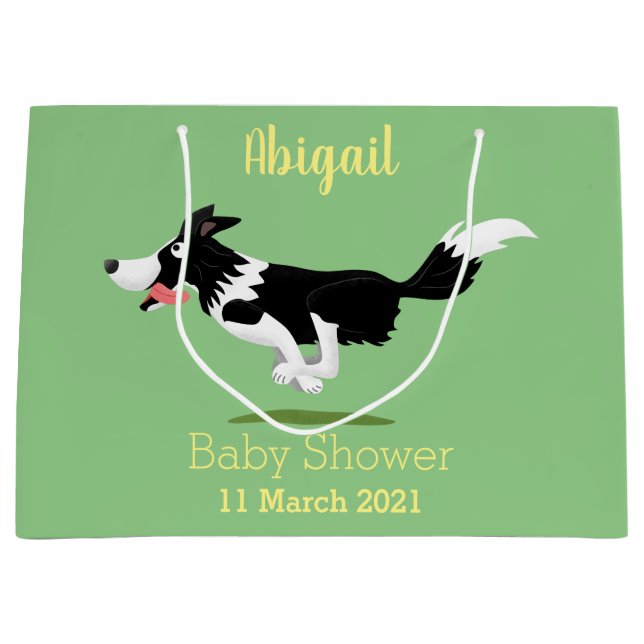 Funny Border Collie Hund läuft Cartoon Große Geschenktüte (Vorderseite)