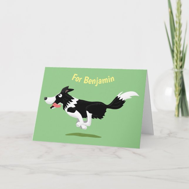 Funny Border Collie Hund läuft Cartoon Karte (Vorderseite)