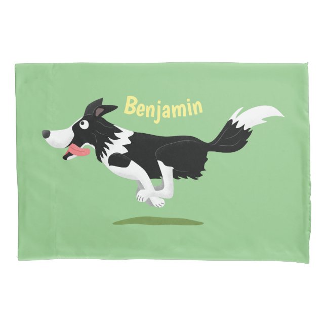 Funny Border Collie Hund läuft Cartoon Kissenbezug (Vorderseite)