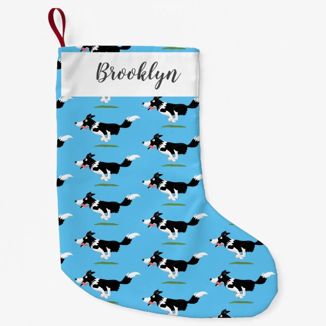 Funny Border Collie Hund läuft Cartoon Kleiner Weihnachtsstrumpf (Vorderseite)