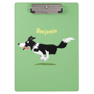 Funny Border Collie Hund läuft Cartoon Klemmbrett
