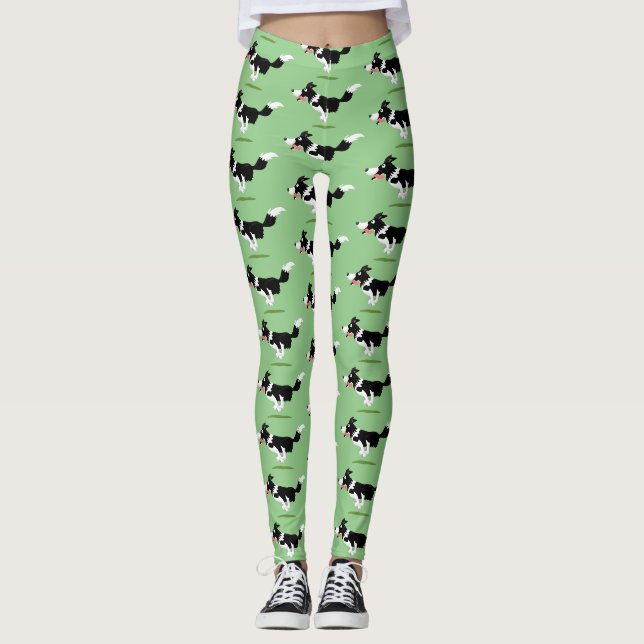 Funny Border Collie Hund läuft Cartoon Leggings (Vorderseite)