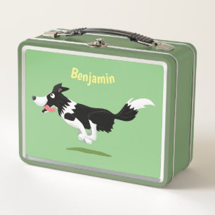 Funny Border Collie Hund läuft Cartoon Metall Brotdose