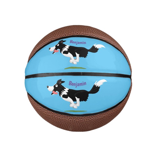 Funny Border Collie Hund läuft Cartoon Mini Basketball (Vorderseite)