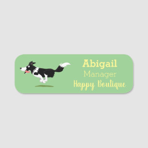 Funny Border Collie Hund läuft Cartoon Namensschild