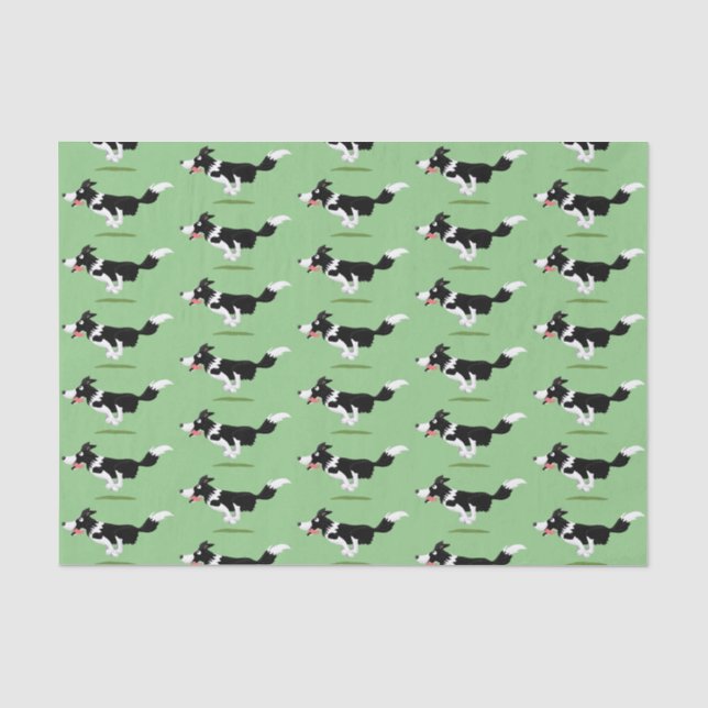 Funny Border Collie Hund läuft Cartoon Seidenpapier (Vorderseite)