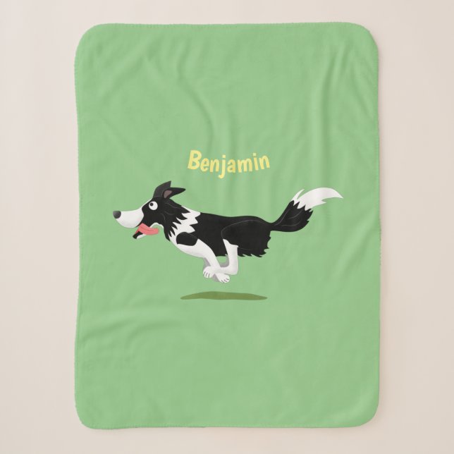 Funny Border Collie Hund läuft Cartoon Sherpadecke (Vorderseite)