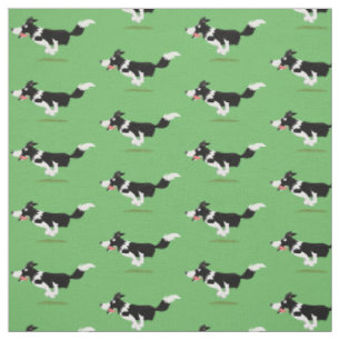 Funny Border Collie Hund läuft Cartoon Stoff