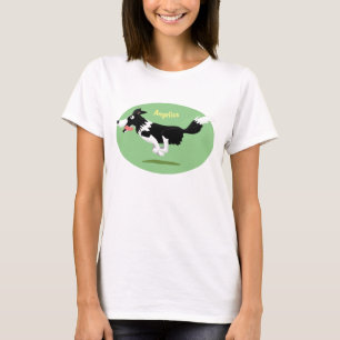 Funny Border Collie Hund läuft Cartoon T-Shirt