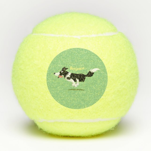 Funny Border Collie Hund läuft Cartoon Tennisbälle (Vorderseite)