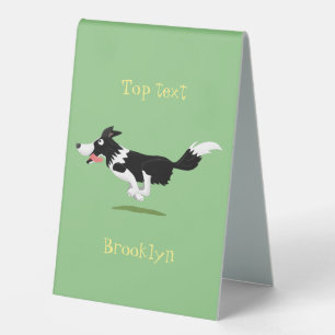 Funny Border Collie Hund läuft Cartoon Tischaufsteller