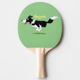 Funny Border Collie Hund läuft Cartoon Tischtennis Schläger