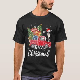 Funny Border Collie Ride Red Truck Frohe Weihnacht T-Shirt