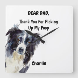 Funny Border Collie Vater Frische Pasta machen Quadratische Wanduhr