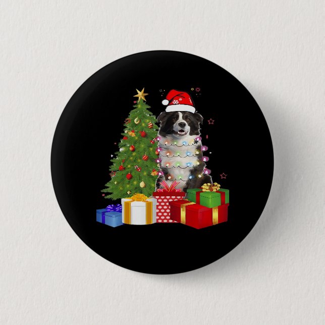Funny Border Collie Weihnachtsbaum Frohe Weihnacht Button (Vorderseite)
