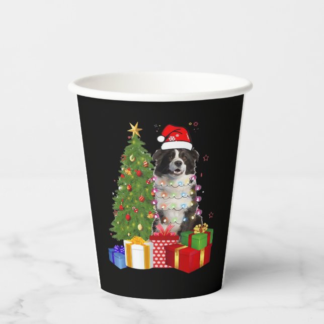Funny Border Collie Weihnachtsbaum Frohe Weihnacht Pappbecher (Vorderseite)