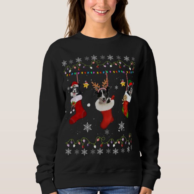 Funny Border Collie Weihnachtssocken Lichter Gesch Sweatshirt (Vorderseite)