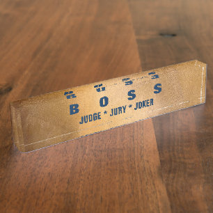 Funny Boss Copper und Navy Schreibtisch Namenplatt Namensplakette