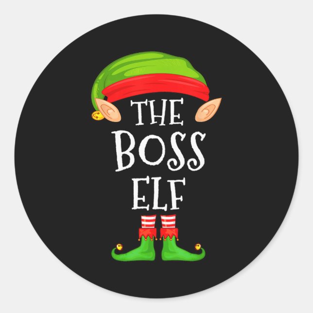 Funny Boss Elf Family Christmas Boss Elf Sweater M Runder Aufkleber (Vorderseite)