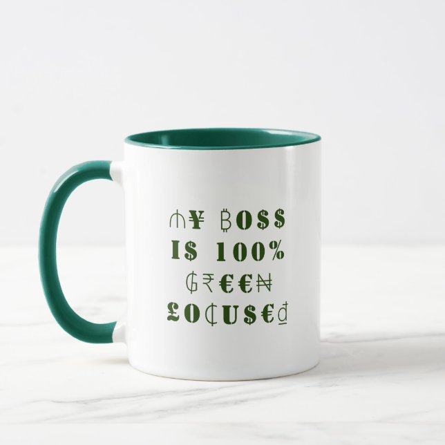 Funny Boss Internationales Währungsgeld im Grünen Tasse (Links)