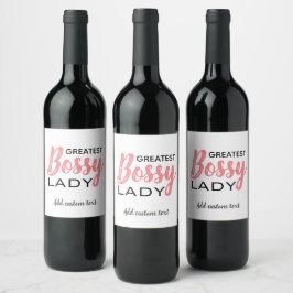 Funny Boss Lady Typografie Pink White Personalisie Weinetikett