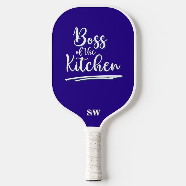 Funny Boss of the Kitchen Blue White Elegant Pickleball Schläger (Vorderseite)