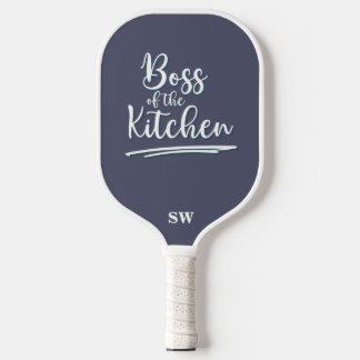 Funny Boss of the Kitchen Gray White Elegant Pickleball Schläger