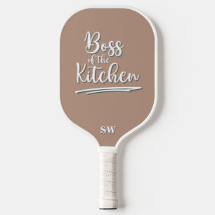 Funny Boss of the Kitchen Khaki White Elegant Pickleball Schläger